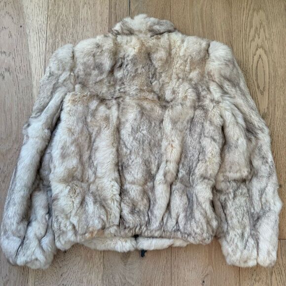 Vintage Dyed Rabbit Made In Hong Kong Fur Coat Mob Wife Luxury Cream Size Medium - Picture 9 of 10